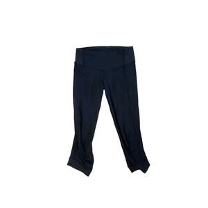 Women 2 Lululemon Mesh Cut-Outs Cropped Capri Black Leggings Pants Yoga